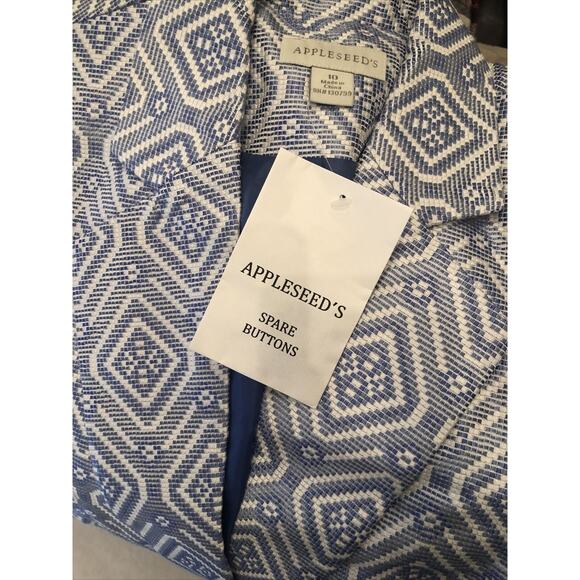 NEW Appleseeds Blazer Womens‎ 10 Blue White Suit Jacket Geometric Woven - Picture 10 of 10